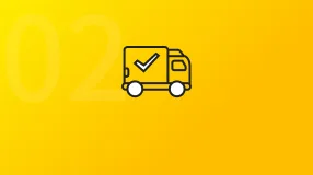 OrientDig step card numbered 02 showing a delivery van with a tick